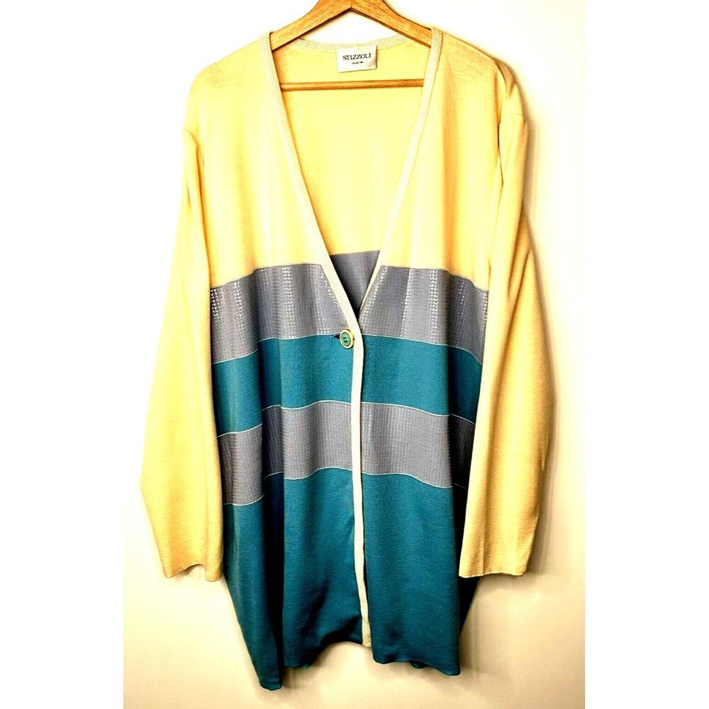 Stizzoli Womens Cardigan Sweater Lana Wool Textured Italy Multicolored Sz 60